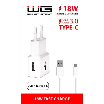 Winner Group- Rychlonabíjecí adaptér 1xUSB-A PD 18W + USB kabel USB-C / USB-A 1m