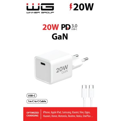 Winner Group- Rychlonabíjecí adaptér 1xUSB-C PD 20W + USB kabel USB-C / USB-C 1m
