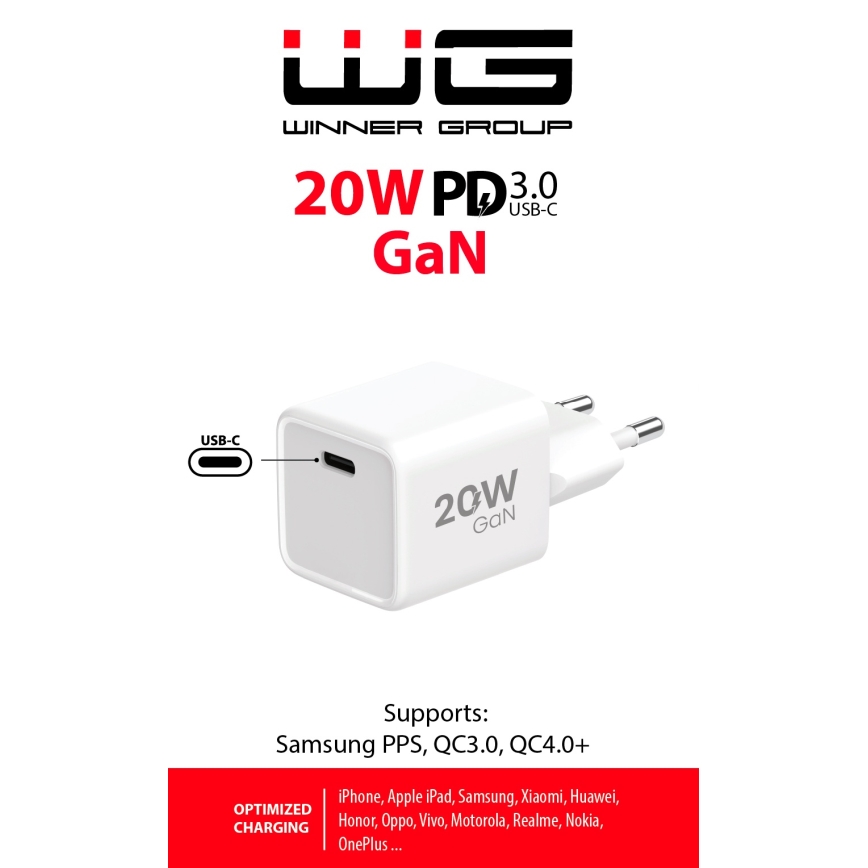 Winner Group - Rychlonabíjecí adaptér 1xUSB-C Power Delivery 20W bílá
