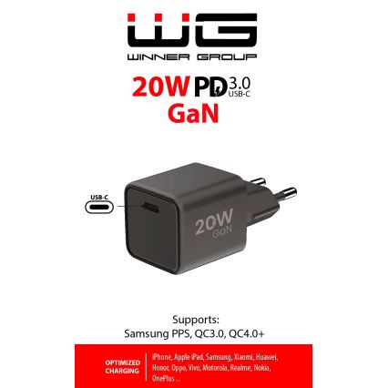 Winner Group - Rychlonabíjecí adaptér 1xUSB-C Power Delivery 20W černá