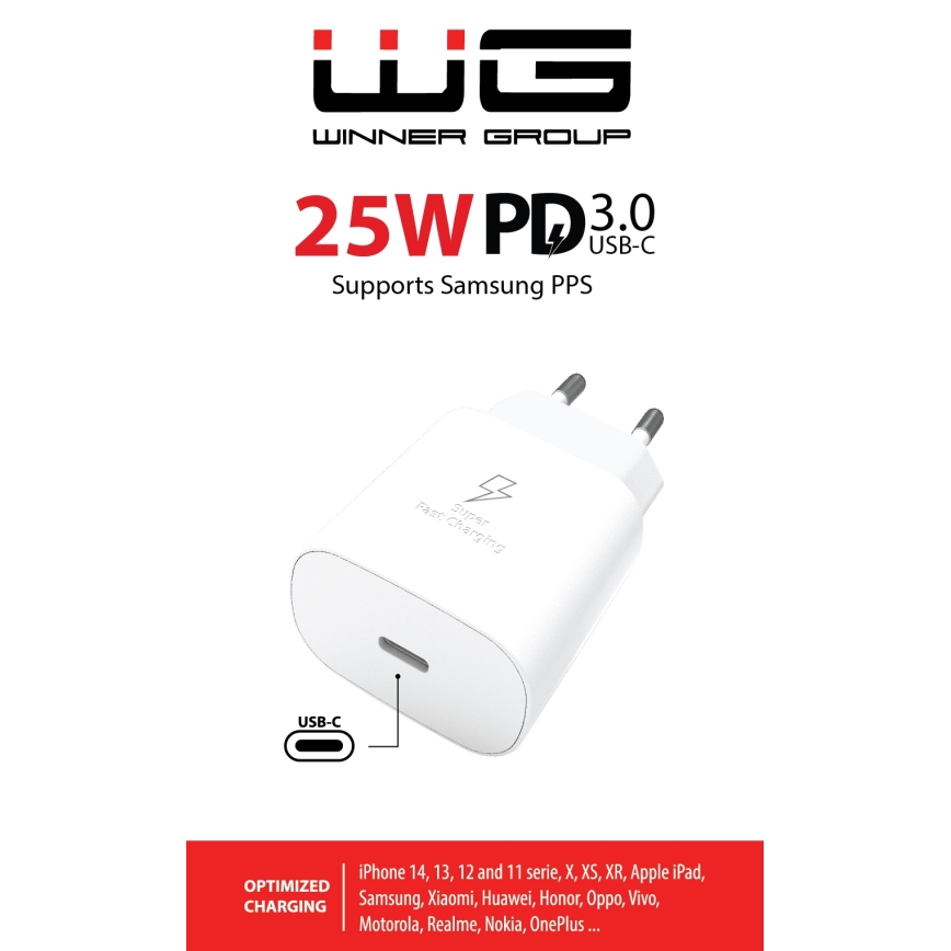 Winner Group - Rychlonabíjecí adaptér 1xUSB-C Power Delivery 25W bílá