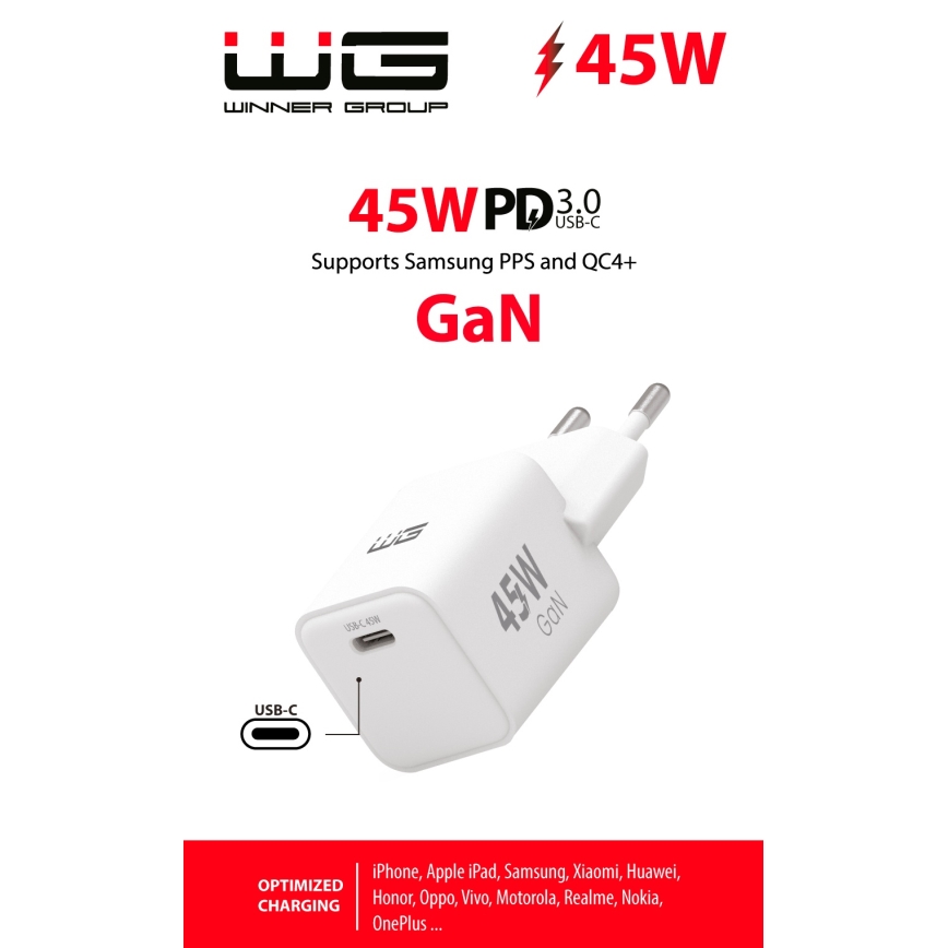 Winner Group - Rychlonabíjecí adaptér 1xUSB-C Power Delivery 45W bílá