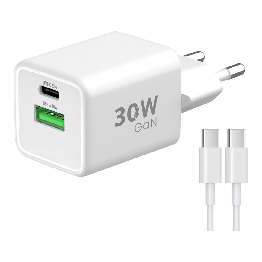 Winner Group - Rychlonabíjecí adaptér 2xUSB PD 30W + USB kabel USB-C / USB-C 1m