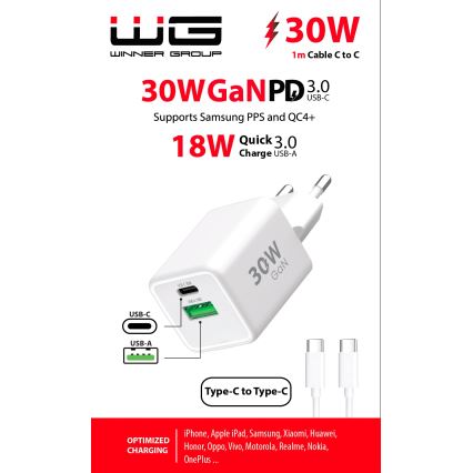 Winner Group - Rychlonabíjecí adaptér 2xUSB PD 30W + USB kabel USB-C / USB-C 1m