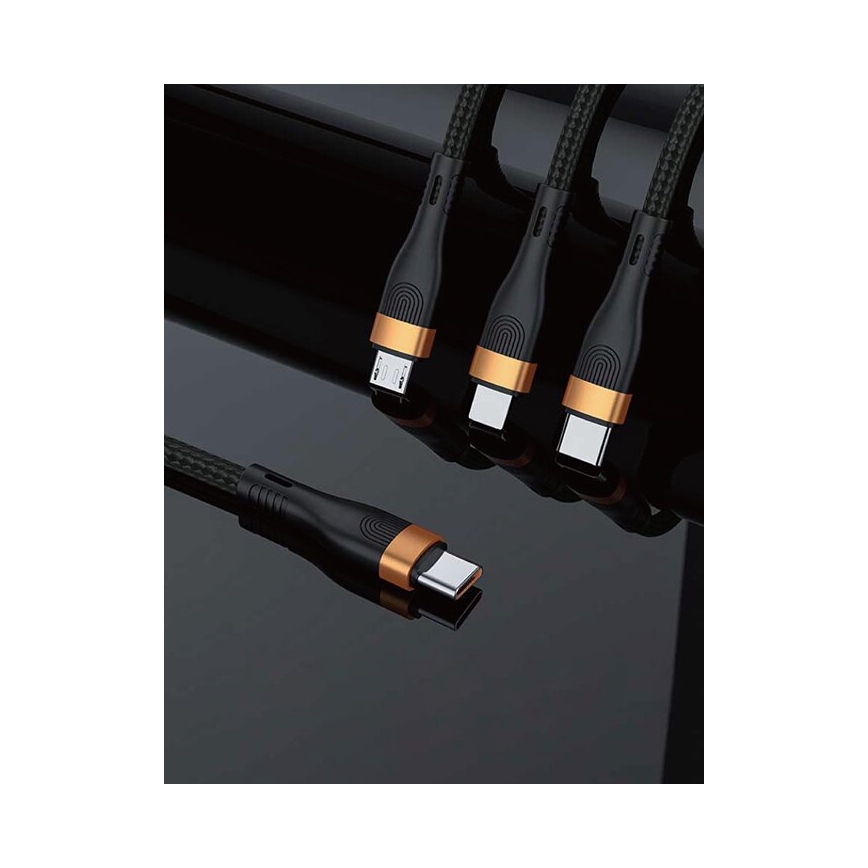 Winner Group -USB kabel 3v1 USB-C / Lightning, USB-C a Micro USB 100W 1,5m černá