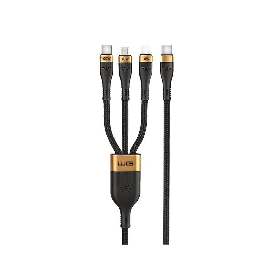 Winner Group -USB kabel 3v1 USB-C / Lightning, USB-C a Micro USB 100W 1,5m černá