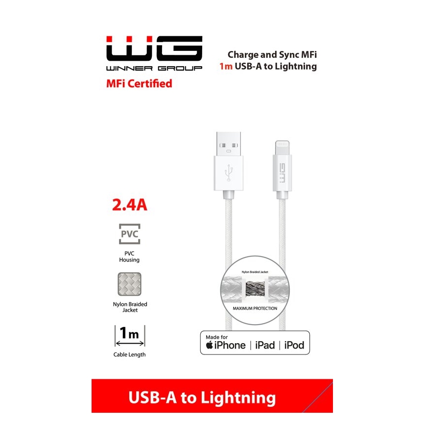 Winner Group - USB kabel MFI Lightning / USB-A 1m bílá