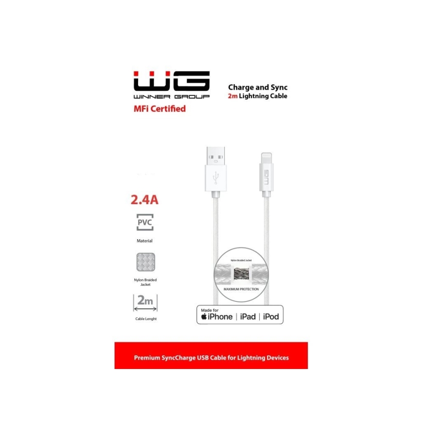 Winner Group - USB kabel MFI Lightning / USB-A 2m bílá