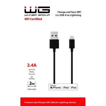 Winner Group - USB kabel MFI Lightning / USB-A 2m černá