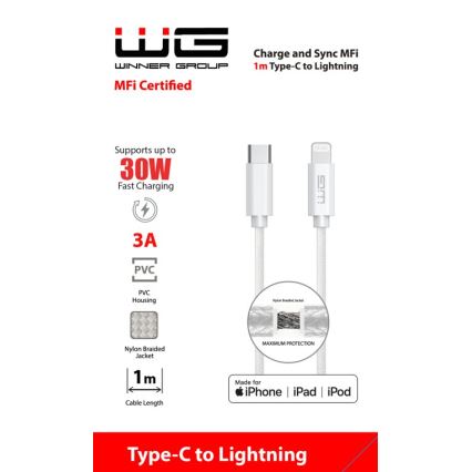 Winner Group - USB kabel MFI Lightning / USB-C 1m bílá