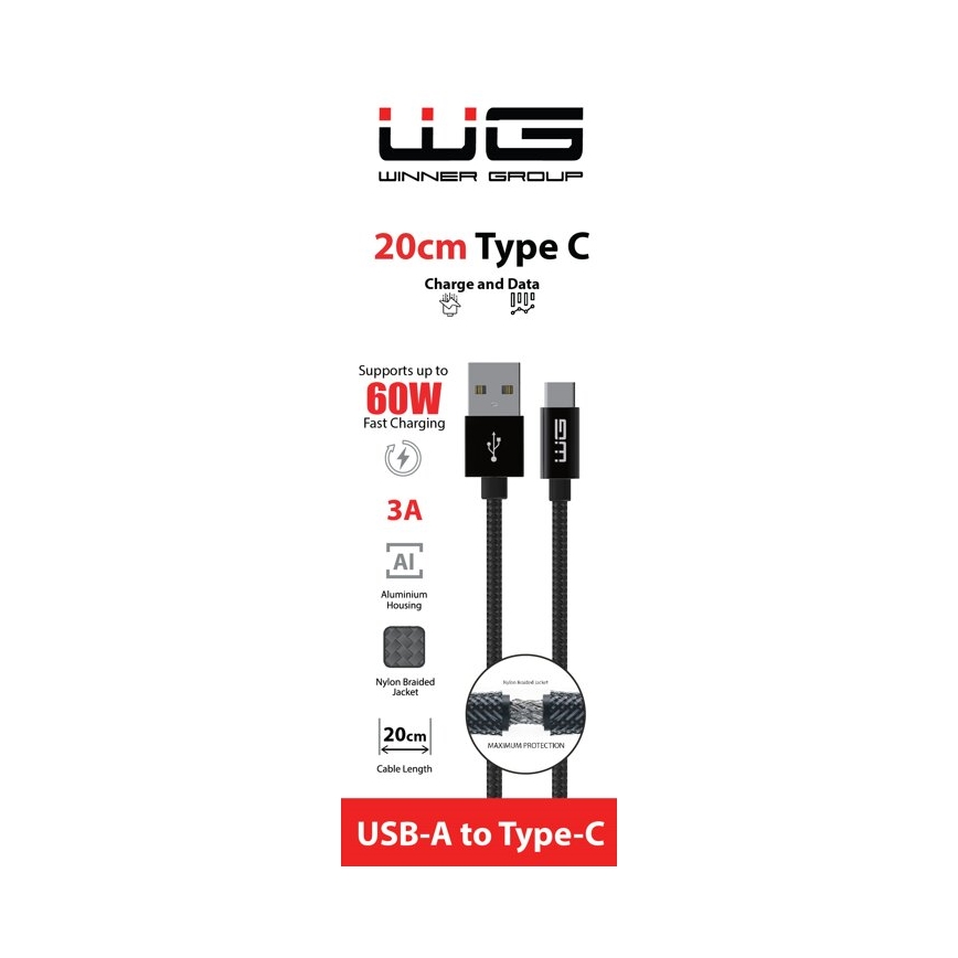 Winner Group - USB kabel USB-C / USB-A 20cm černá