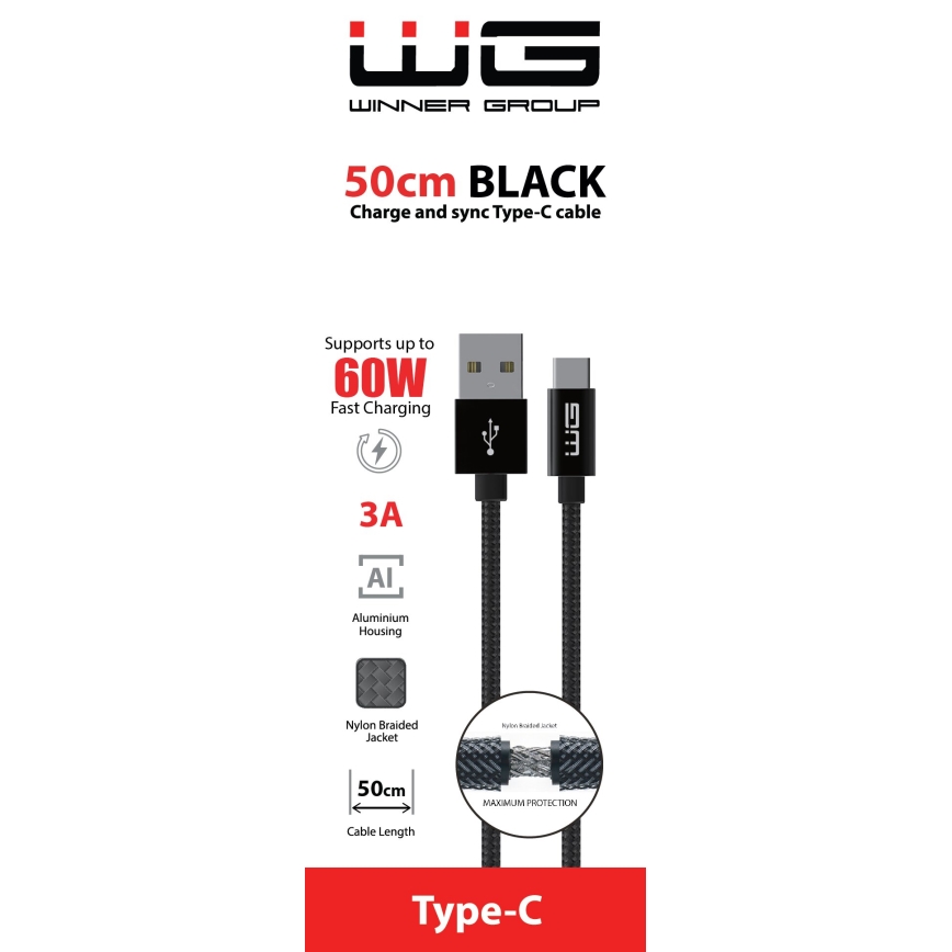 Winner Group - USB kabel USB-C / USB-A 50cm černá