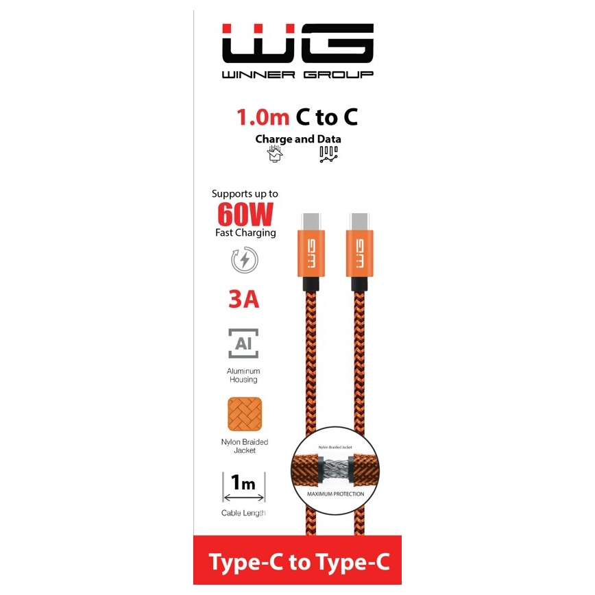 Winner Group - USB kabel USB-C / USB-C 60W 1m oranžová