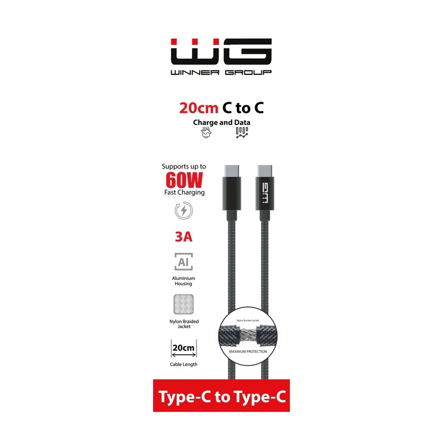 Winner Group - USB kabel USB-C / USB-C 60W 20cm černá