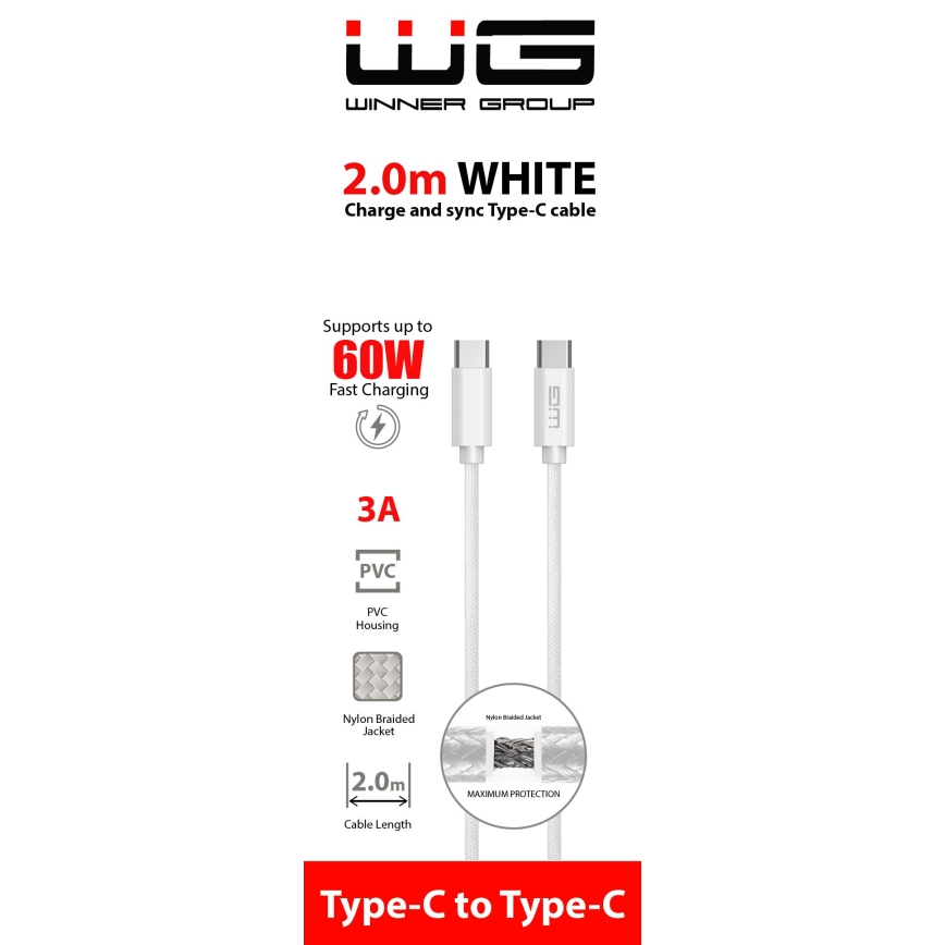 Winner Group - USB kabel USB-C / USB-C 60W 2m bílá
