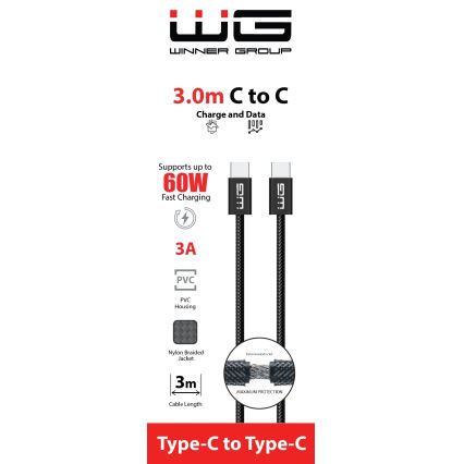 Winner Group - USB kabel USB-C / USB-C 60W 3m černá