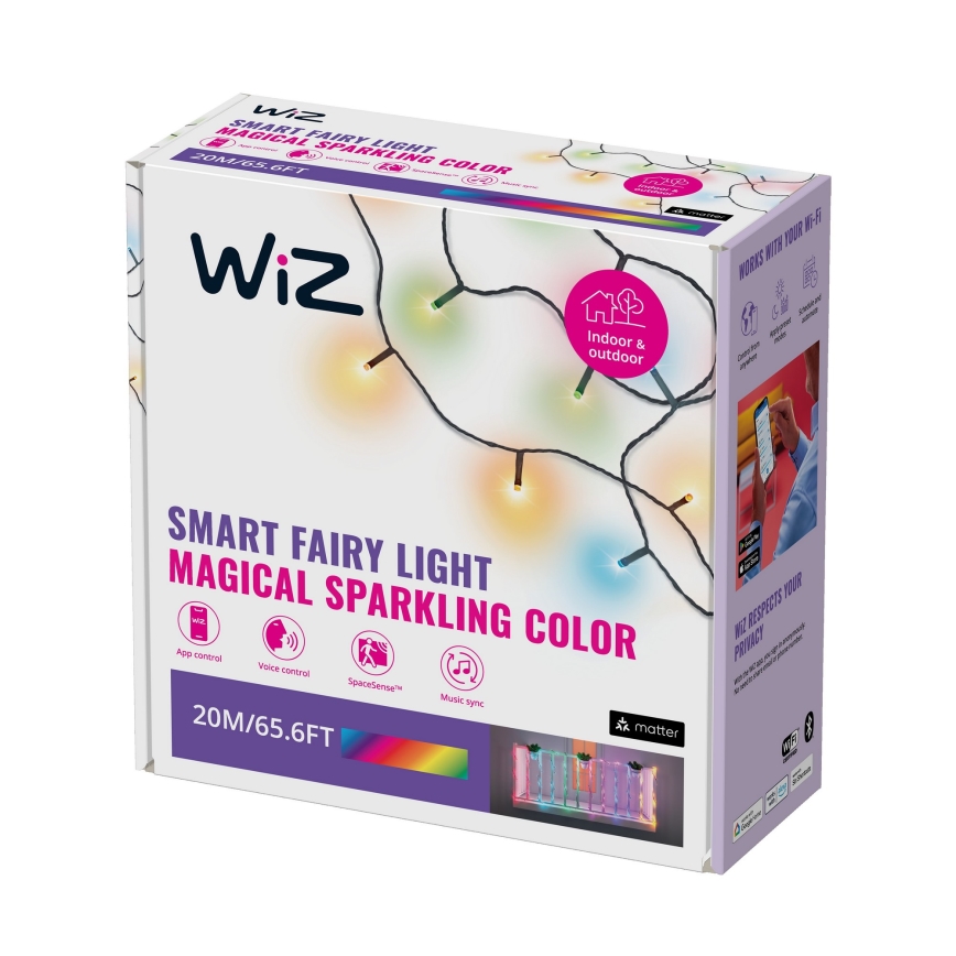 WiZ - LED RGBW Stmívatelný venkovní řetěz 160xLED 20m IP44 2700-5000K Wi-Fi