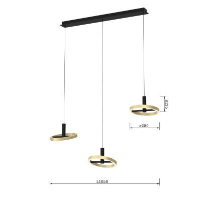 Wofi 7016-304 - LED Stmívatelný lustr na lanku BREST LED/26W/230V černá/zlatá