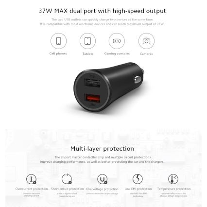 Xiaomi - Nabíječka do auta QUICK 2xUSB 37W/12-24V černá