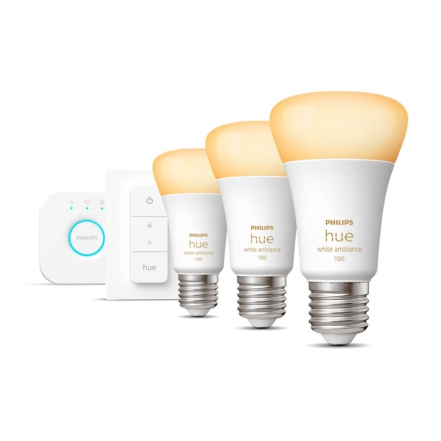 Základní sada Philips Hue White Ambiance 3xE27/11W 2200-6500K + zařízení k propojení a dálkové ovládání