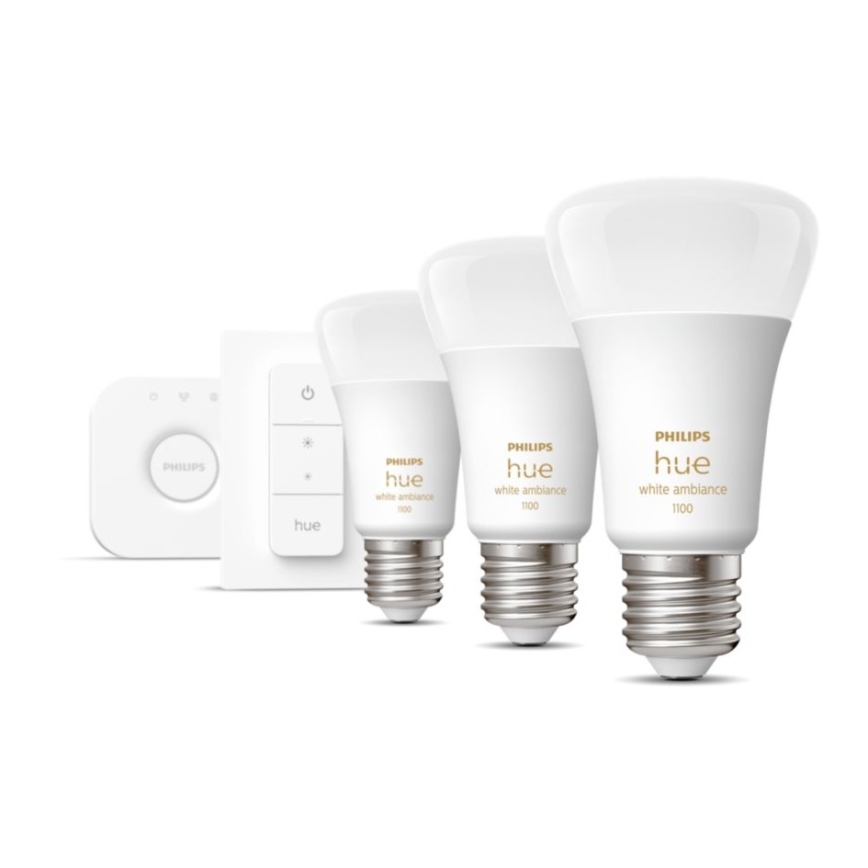 Základní sada Philips Hue White Ambiance 3xE27/11W 2200-6500K + zařízení k propojení a dálkové ovládání