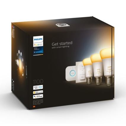 Základní sada Philips Hue White Ambiance 3xE27/11W 2200-6500K + zařízení k propojení a dálkové ovládání