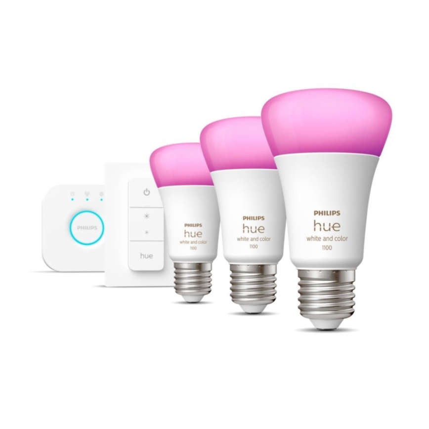 Základní sada Philips Hue WHITE AND COLOR AMBIANCE 3xE27/9W 2000-6500K + zařízení k propojení