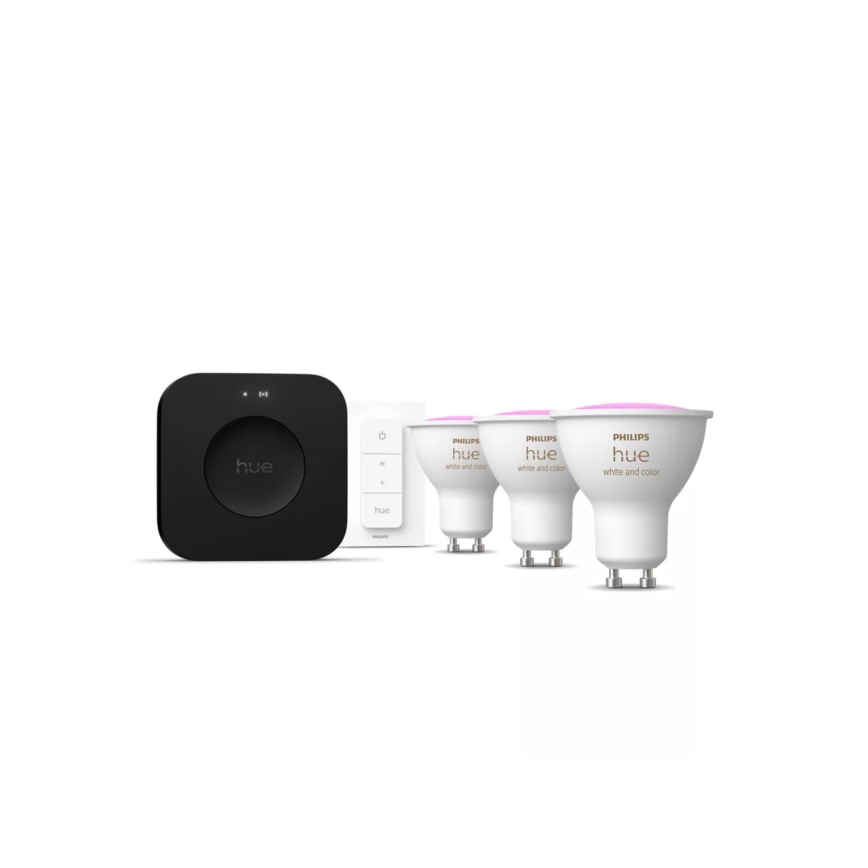 Základní sada Philips Hue WHITE AND COLOR AMBIANCE 3xGU10/4,2W 2000-6500K + zařízení k propojení