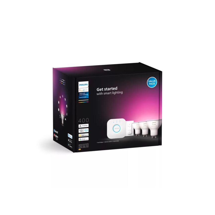 Základní sada Philips Hue WHITE AND COLOR AMBIANCE 3xGU10/4,2W/230V 2000-6500K + zařízení k propojení