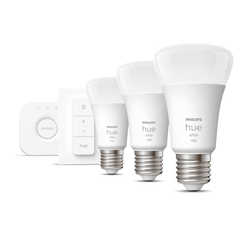 Základní sada Philips Hue WHITE 3xE27/9,5W 2700K + Hue bridge a dimmer switch