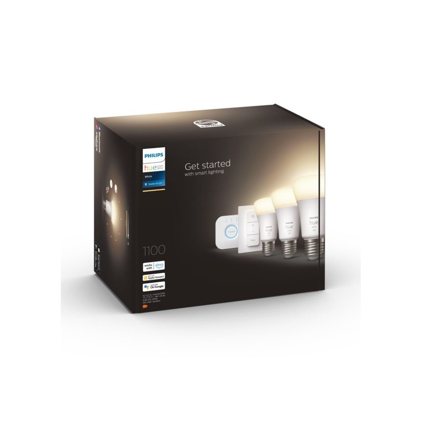 Základní sada Philips Hue WHITE 3xE27/9,5W 2700K + Hue bridge a dimmer switch