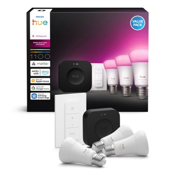 Základní sada Philips Hue WHITE AND COLOR AMBIANCE 3xE27/8,1W 1000-20000K + zařízení k propojení