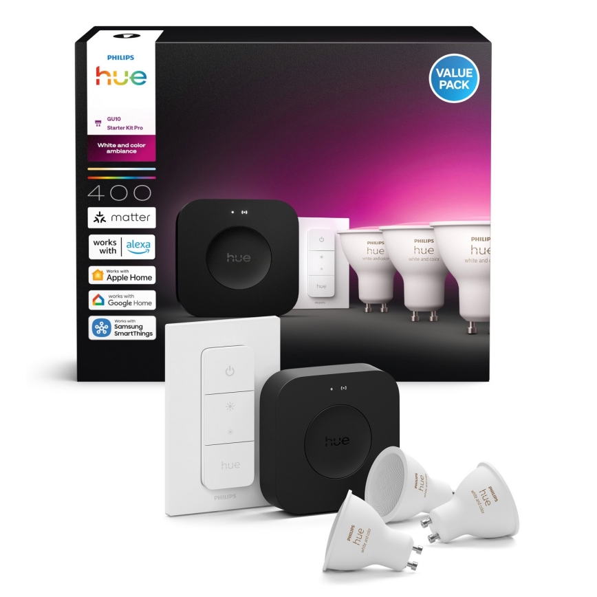 Základní sada Philips Hue WHITE AND COLOR AMBIANCE 3xGU10/4,2W 2000-6500K + zařízení k propojení