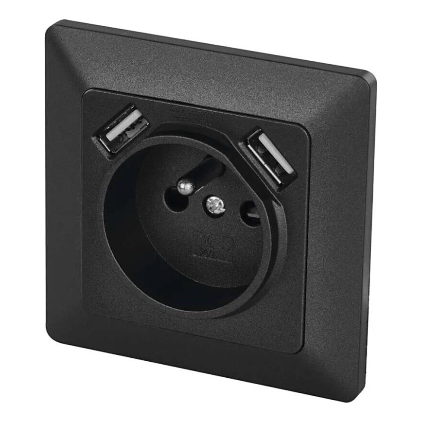 Zásuvka domovní s USB 250V/16A antracit