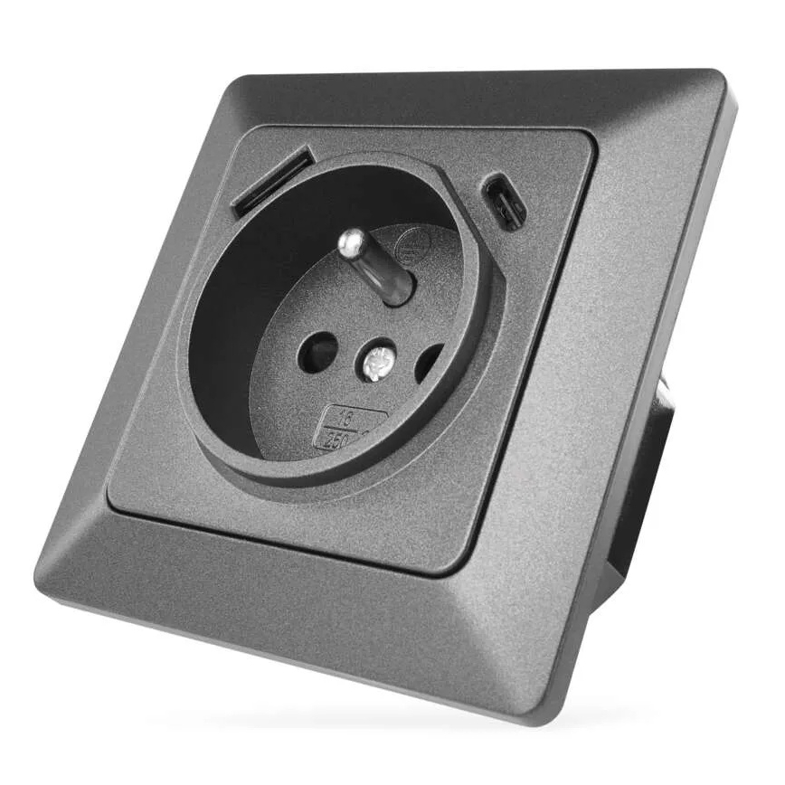 Zásuvka domovní s USB-A+USB-C FRENCH 250V/16A antracit