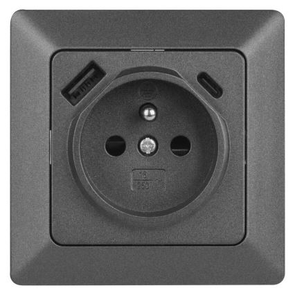 Zásuvka domovní s USB-A+USB-C FRENCH 250V/16A antracit