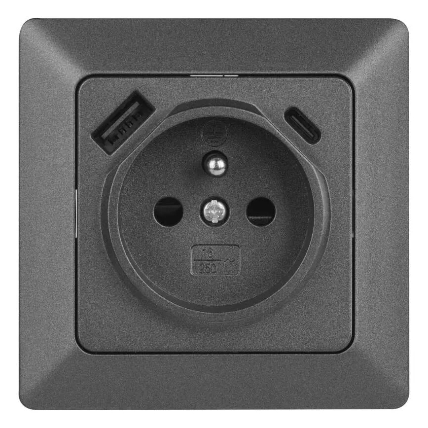 Zásuvka domovní s USB-A+USB-C FRENCH 250V/16A antracit