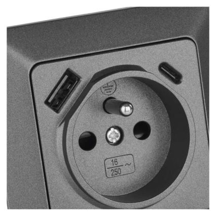 Zásuvka domovní s USB-A+USB-C FRENCH 250V/16A antracit