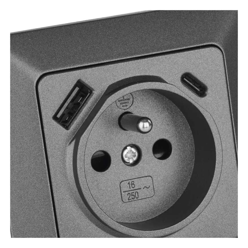 Zásuvka domovní s USB-A+USB-C FRENCH 250V/16A antracit