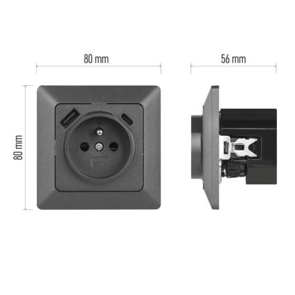 Zásuvka domovní s USB-A+USB-C FRENCH 250V/16A antracit