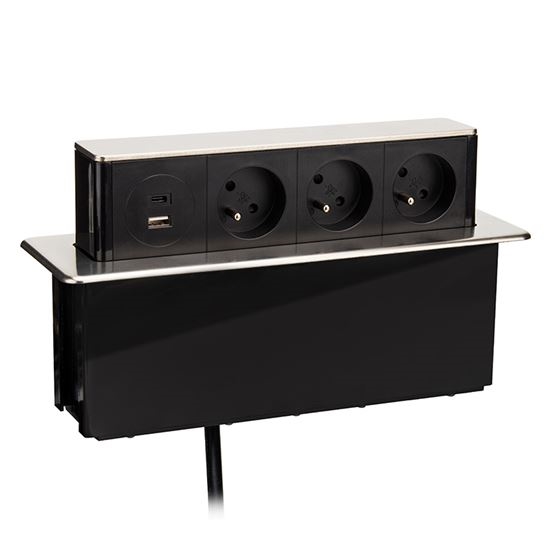 Zásuvkový sloupek pro desku stolu 3x230V + USB-A + USB-C