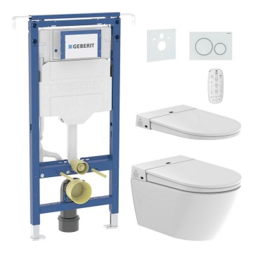 Závěsné WC s bidetem TISVILDELEJE 1600W/230V + záchodové prkénko SoftClose + splachovací tlačítko SIGMA + podomítkový modul + izolační podložka + dálkové ovládání