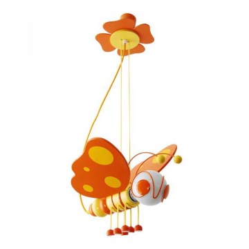 Závěsný lustr MOTÝL oranžová/žlutá/dřevo