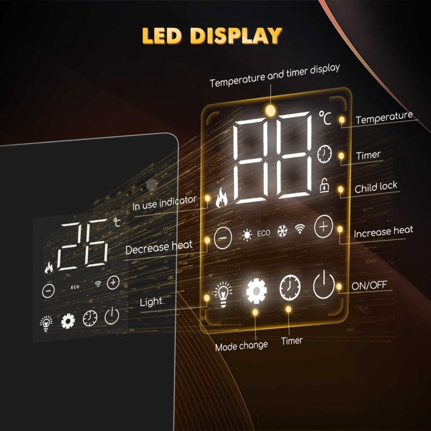 ZEVENTI - Chytrý elektrický přímotop/konvektor s LCD displejem ECO/1000/2000W/230V Wi-Fi bílá