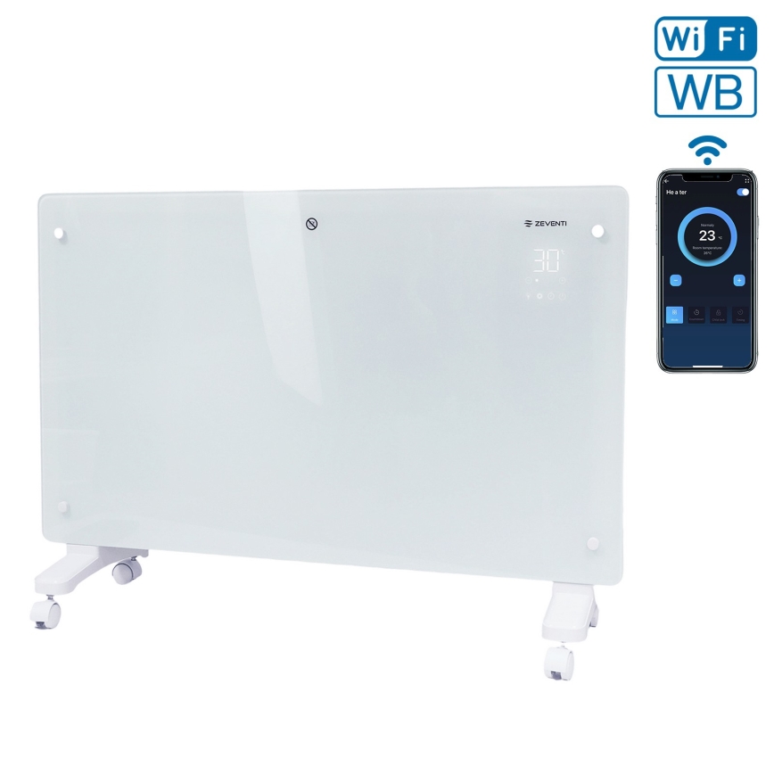 ZEVENTI - Chytrý elektrický přímotop/konvektor s LCD displejem ECO/1000/2000W/230V Wi-Fi bílá