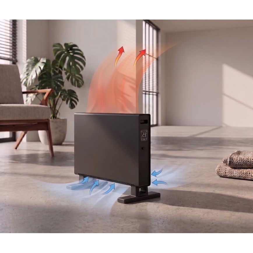 ZEVENTI - Elektrický přímotop/konvektor s LCD displejem ECO/1250/2000W/230V černá + dálkové ovládání