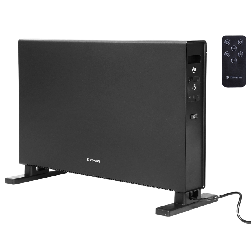 ZEVENTI - Elektrický přímotop/konvektor s LCD displejem ECO/1250/2000W/230V černá + dálkové ovládání