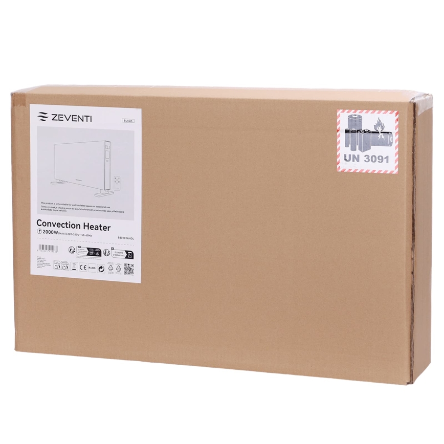 ZEVENTI - Elektrický přímotop/konvektor s LCD displejem ECO/1250/2000W/230V černá + dálkové ovládání