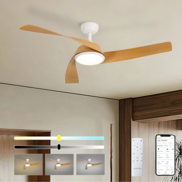 ZEVENTI - LED Stmívatelný stropní ventilátor AERYS LED/24W/230V 3000/4000/6000K Wi-Fi Tuya bílá/dub + dálkové ovládání