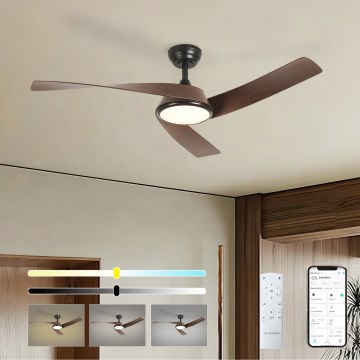 ZEVENTI - LED Stmívatelný stropní ventilátor AERYS LED/24W/230V 3000/4000/6000K Wi-Fi Tuya černá/ořech + dálkové ovládání